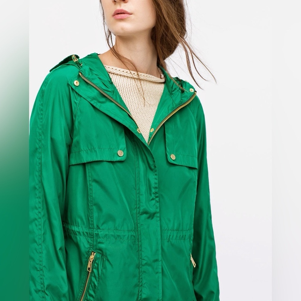 Zara Green Utility Ramie hooded jacket